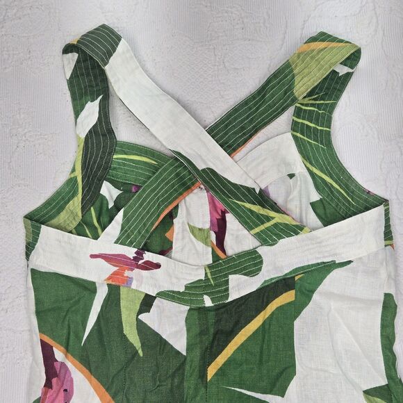 Farm Rio Womens White Tropicalistic Linen Button Mini Dress Medium Floral Beachy - Picture 6 of 13